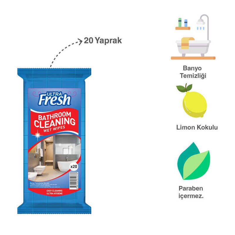 Ultra Fresh Banyo Yüzeyi Temizleme Mendili 20 Yaprak