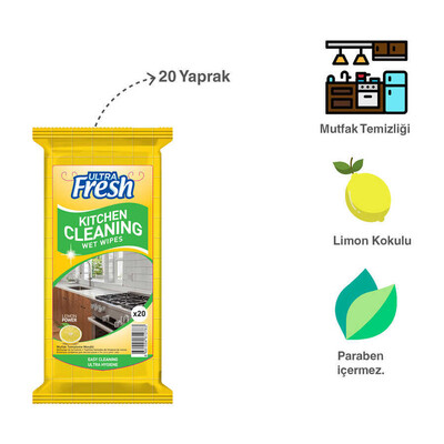 Ultra Fresh Mutfak Yüzeyi Temizleme Mendili 20 Yaprak (2)