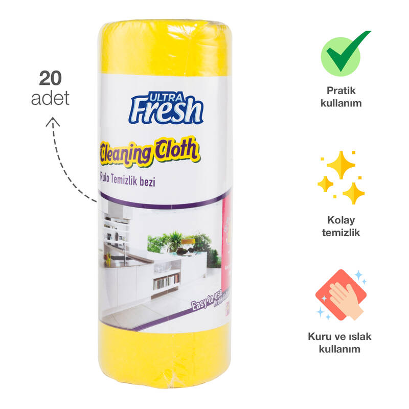 Ultra Fresh Sarı Temizlik Bezi Rulo 20 Adet
